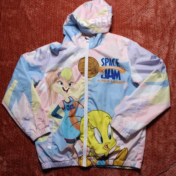 Members Only Jacket Unisex Size Medium Multicolor Space Jam Windbreaker Hooded - Picture 1 of 8